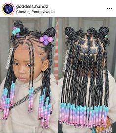 Hairstyle Black Girls Braids Kids, Braided Hairstyles For Little Black Girls With Beads, 6 Braids Hairstyles Black Cornrows, Rainbow Braids For Kids, Kids Medium Knotless Braids, Natural Braided Hairstyles With Beads, Kids Hairstyles Black, Kids Braids With Beads, Baby Girl Hairstyles Curly