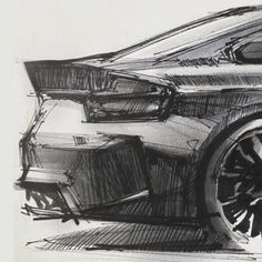 a drawing of a car is shown in this black and white photo, it appears to be sketched