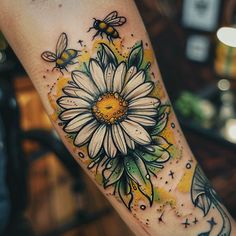 April Birth Flower Tattoo Blueprint Collection Above Thumb Tattoo, Gerber Daisy Tattoo Color, Elbow Pit Tattoo, Floral Sleeve Tattoo Color, Bee With Flowers Tattoo, Mom Inspired Tattoos, Unique Sunflower Tattoos For Women, Clock Tattoos For Women, Flower And Bee Tattoo