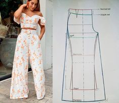 a woman is standing next to a sewing pattern