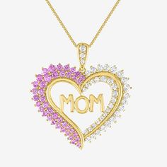 Features: Mom Jewelry, Quick ShipJewelry Closure: Spring Ring ClaspSetting: ProngShape: HeartStone Cut: RoundMetal Color: YellowChain Length: 18 InchPendant Length: 23.5mmPendant Width: 27.6mmMetal: 14k Gold Over SilverChain Construction: BoxCare: Wipe CleanStone Type: 78 Lab Created SapphireAuthenticity: Lab Created StoneNecklace Type: Pendant NecklacesCountry of Origin: Imported Pink Heart Necklace For Birthday And Mother's Day, Pink Jewelry With Name For Anniversary, Pink Personalized Jewelry For Anniversary, Personalized Pink Necklace For Anniversary, Pink Jewelry For Anniversary And Mother's Day, Pink Name Jewelry For Mother's Day, Hallmarked Yellow Gold Heart Necklace For Mother's Day, Pink Heart Necklace With Birthstone For Mother's Day, Yellow Gold Heart Pendant Jewelry For Mother's Day