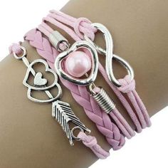 Wicked Wonders VIP Bling Bracelet Valentine Secret Light Pink Bracelet Affordable Bling_Bling Fashion Paparazzi Leather Friendship Bracelet, Silver Friendship Bracelets, Bracelets With Charms, Infinity Bracelets, Leather Charm Bracelets, Leather Bracelets Women, Cupids Arrow, Beaded Cuff Bracelet, Pearl Leather