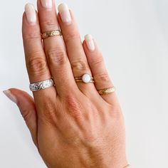 *NEW* Now Available in Gold! The Giada Ring has a lovely vintage vibe with its floral pattern, but its chunky band give it a real edgy and modern look. Great on its own or stacked. This ring can run a bit snug, if you are between sizes, I would recommend sizing up. Sterling Silver or 14kt Gold Filled Approximately .25in wide Gold Filled has 100x more real gold than gold plated jewelry. Gold filled will not bother sensitive skin or turn you green. It will last you for years with a little care and Thick Stackable Bands For Promise Ring, Adjustable Stackable Wide Band Ring For Everyday, Heirloom Style Stackable Ring With Thick Band, Heirloom Thick Band Stackable Rings, Stackable Adjustable Rings With Thick Band, Stackable Rings With Wide Band For Everyday, Minimalist Promise Ring With Decorative Band, Adjustable Thick Band Metal Stackable Rings, Fine Jewelry Stackable Wide Band Promise Ring