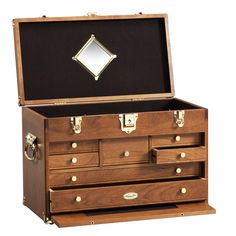 an open wooden chest with two drawers