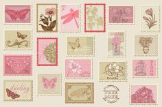 postage stamps with flowers and butterflies on them