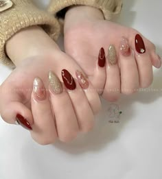 Maroon Manicure Ideas, Maroon New Years Nails, Nail Merah, Cny Nails 2025, Nail Ideas Maroon