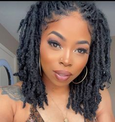 Faux Starter Locs, Loose Locs Hairstyles For Women, Locs Shoulder Length Styles, Textured Locs Styles, Formal Locs Hairstyles Black Women, Braids On Top Of Locs, Medium Length Locs Black Women, Locs On Black Women Natural, Crochet Dreads Black Women