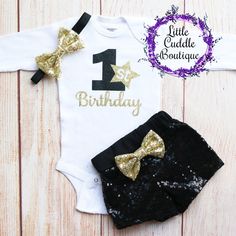 New Year's Birthday Baby Shorts Outfit, New Year birthday, New Year's Eve baby outfit, New Years birthday, Baby first birthday ideas, New Years, Sequin shorts, 1st birthday Baby Tutu Outfits, Outfit New Year, Outfit Holiday, Bodysuit Designs, New Year's Eve Party, Tutu Outfits, Sequin Bow, Black Headband