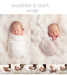 newborn swaddled and stork wrap photoshopped together with the words swaddle & stork