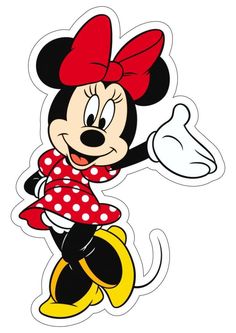 a minnie mouse sticker with a red bow on it's head and legs