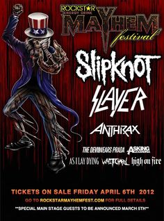 the flyer for slipknot's live at antifax, featuring an image of a man in a top hat