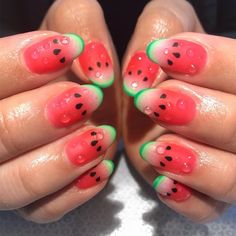 Watermelon Nail Designs, Summer Drip, Watermelon Nail Art, Fruit Nail Designs, Pineapple Nails, Fruit Nail, Ideas Uñas, Fruit Nail Art