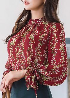 Tie Sleeve Blouse, Designs For Dresses, Tie Sleeve, Ribbon Tie, Chiffon Blouse