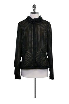 Current Boutique-Elie Tahari - Black Pleated Jacket Sz L Spring Formal Outerwear With Ruffles, Spring Formal Ruffled Outerwear, Elegant Pleated Outerwear For Work, Elegant Ruffled Outerwear For Night Out, Chic Evening Outerwear With Ruffles, Elegant Pleated Fitted Outerwear, Elegant Fitted Pleated Outerwear, Long Sleeve Ruffled Outerwear For Formal Occasions, Formal Ruffled Long Sleeve Outerwear