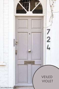 spring colors front door paint - Google Search Best House Colors, Paint Colors Front Door, Neutral Front Door, Best House Colors Exterior, Best Exterior Paint Colors, Painted Exterior Doors, Purple Front Doors, Exterior Paint Color Combinations, Solid Wood Front Door