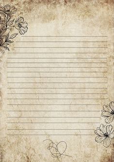 an old fashioned paper with flowers and hearts on the edges, in sepia tones