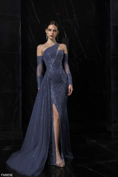 Indulge in elegance with the Azzure Couture FM9038 evening dress from the Spring 2024 Collection. Elevate your style with this exquisite piece that exudes sophistication and grace. Stand out at any special occasion with this luxurious gown. Azzure Couture, Annie Core, Event Advertisement, Navy Blue Evening Dress, Character Design Clothing, Princess Fantasy, Beautiful Ball, Plastic Dress, Blue Outfits