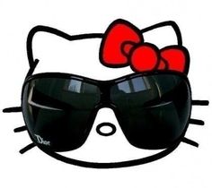 a hello kitty sunglasses with a red bow on it's head and black glasses