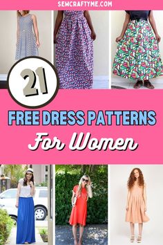 women's dresses with text overlay that reads 21 free dress patterns for women