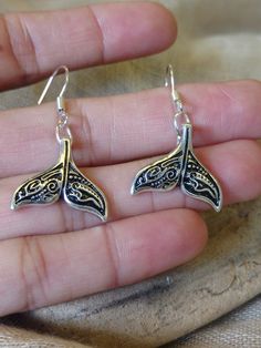 Whale Tail Earrings Polynesian Fill Sterling Silver Hooks | Etsy Bohemian Drop Earrings With Fish Hook, Dolphin Tail, Polynesian Designs, Symbols Of Strength, Whale Tail, Metal Letters, Recycled Leather, Personalized Rings, Wide Bands