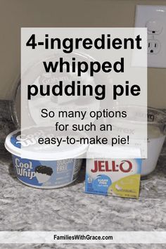 an ice cream and yogurt bowl with the words 4 ingredient whipped pudding pie