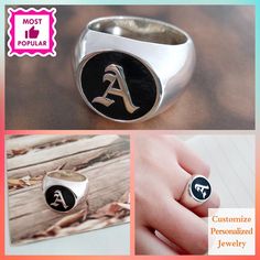 Old English Disc Ring,Personalized Old English Ring,Any Letter Ring,Gothic Letter Ring,Custom Father's day Jewelry,Christmas Gift #NameplateRing #SterlingRing #SilverMonogramRing #OldEnglishAlphabet #SterlingSilverRing #PersonalizedRing #MonogramRing #EngravedRing #MonogramInitials #MonogrammedRing Gothic Engraved Rings For Gift, Personalized Black Initial Ring As Gift, Personalized Black Initial Ring For Gift, Symbolic Black Engraved Ring As Gift, Symbolic Black Engraved Ring For Gift, Personalized Black Signet Ring Gift, Personalized Black Signet Ring For Gift, Black Engraved Ring With Initials As Gift, Customizable Black Rings For Gifts