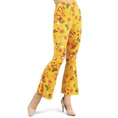 Step out in style this season with these beautiful women's plus size boho floral print bootcut pants. They are very comfortable to wear from day to night. Size: 3X.  Color: Yellow.  Pattern: printed. Casual Flared Bottoms With Floral Print, Bohemian Flare Pants With Floral Print, Yellow Bohemian Bottoms With Floral Print, Yellow Bohemian Floral Print Bottoms, Trendy Flare Bottoms With Floral Print, Floral Print Flare Bottoms With Stretch, Trendy Flared Bottoms With Floral Print, Trendy Floral Print Flare Bottoms, Trendy Flare Pants With Floral Print