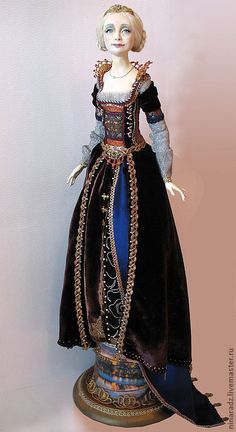 Кукла "Сны о Праге". Автор - Нина Радзиховская Velour Skirt, Fantasy Dress, Historical Dresses, Gorgeous Gowns, Historical Clothing, Striped Fabrics, Historical Fashion