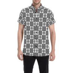 All of our Hawaiian Shirt are custom-made-to-order and handcrafted to the highest quality standards. Each shirt is constructed from a premium polyester blend (95% polyester and 5% spandex) that is ultra-soft and incredibly comfortable. This shirt has some great features, four-way stretch, short sleeve, lapel collar, button closure. Extremely soft to the touch, durable and breathable. Features a specialty high definition heat-dye application that ensures long lasting color vibrancy even after mac Casual Fitted Printed Sublimation Design, Fitted White Printed Camp Shirt, White Cotton Camp Shirt With Sublimation Print, Fitted White Shirt With All Over Print, White Fitted Casual Camp Shirt, White Shirt With All Over Print And Relaxed Fit, Casual Fitted Camp Shirt With All Over Print, Fitted Cotton Shirt With Sublimation Print, White Cotton Short Sleeve Shirt With All Over Print