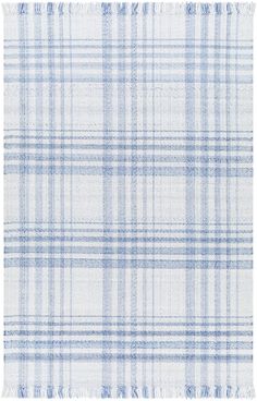 a blue and white plaid fabric with fringes