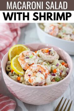 Easy cold shrimp macaroni salad recipe final shot with title text. Shrimp Macaroni Salad, Bacon Potato Salad, Delicious Seafood Recipes, Macaroni Salad Recipe, Pasta Dinner Recipes, Yummy Salad Recipes, Macaroni Salad, Favorite Comfort Food, Easy Salad Recipes