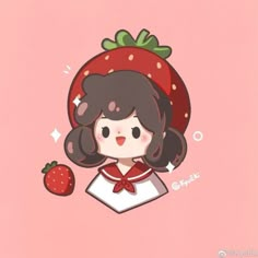 a girl with a strawberry on her head