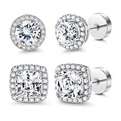 PRICES MAY VARY. 💃[SCREW BACK DESIGN]:The halo stud earrings and square stud earrings have 7mm screw on flat back, which is more comfortable and convenient - perfect for sleeping in, and also have a firmly stay to wear. 👧[QUALITY MATERIAL]: The silver flat back stud earrings are made of AAA+ cubic zirconia, real white plated earrings, great hypoallergenic earrings and nickel free earrings for women men. 💎[SIZE]: The diameter of halo round stud earrings: 8.5mm, the square stud earrings:10mm wi Earrings Mens, Mens Earrings, Large Stud Earrings, Square Stud Earrings, Stud Earrings For Men, Black Stud Earrings, Studs Men, Earrings For Men, Back Round