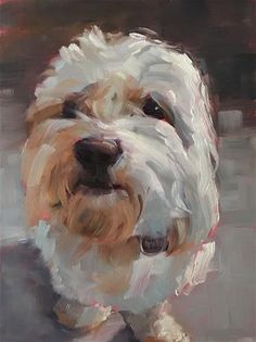 a painting of a small white dog