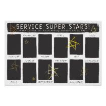 the service super stars calendar is shown in black and gold