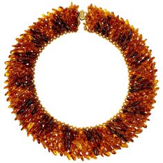 Striking wide Baltic amber necklace composed of natural tumbled amber artfully mounted on an amber colored glass bead setting, 14k gold filigree clasp. Hand made, fabulous scale - 1.5 " wide 28 " outer length. Very good condition Amber well matched ranging in color from golden yellow to deep orange Luxury Brown Baltic Amber Necklace, Luxury Gold Necklace With Baltic Amber, Elegant Luxury Amber Crystal Necklaces, Vermillion Color, Orange Jewelry, Baltic Amber Necklace, Baltic Amber Jewelry, Natural Amber, Amber Necklace