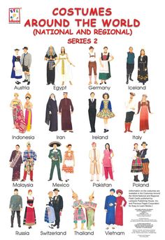 Different Cultures Clothing, Costumes For Seven People, English Culture Clothing, Cultural Clothing Around The Worlds, Traditional Cultural Clothing, Traditional Clothes Around The World, International Costume Ideas, People Around The World Culture, Cultural Food Around The Worlds