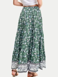 Skirt it up with the long printed elastic waist skirt that pairs beautifully with crop tops, tanks and even oversized tee's. Features: Ruched Sheer: Opaque Body: Not lined Material composition: 100% polyester Care instructions: Machine wash cold. Tumble dry low. Size US Length S 4 39.4 M 6 39.8 L 8 40.2 XL 10 40.6 2XL 12 40.9 3XL 14 41.3 Non-stretch Cotton Skirt For Vacation, Green Cotton Maxi Skirt, Green Cotton Casual Maxi Skirt, Non-stretch Tiered Maxi Skirt For Day Out, Green Cotton Maxi Skirt For Summer, Casual Vacation Maxi Skirt With Gathered Detail, Green Cotton Summer Skirt, Casual Maxi Skirt With Gathered Detail For Vacation, Green Cotton Gathered Maxi Skirt