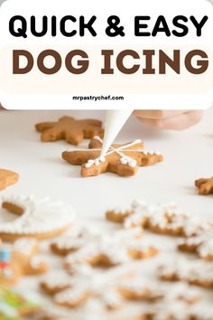 Looking for a dog-safe icing? This easy recipe is just what you need for a perfect dog cookie topping with only four ingredients. #dogicingrecipe #healthydogtreats #petsafe Cookie Dog Treats, Dog Biscuit Icing Recipe, Diy Dog Cookies With Icing, Yogurt Icing For Dog Treats, Dog Friendly Royal Icing Recipe, Frosting For Dogs Recipes, Christmas Cookies For Dogs Recipe, Homemade Dog Cookies With Icing, Dog Icing Cookies