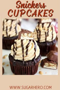 chocolate cupcakes with peanut butter frosting and drizzled on top