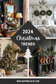 christmas themed rooms are featured in this postcard collage with the words, 2012 christmas trends