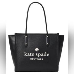 New Kate Spade Ella Leather Tote. Retail $399. Color Black. Size Large. Pebbled Leather. Textile Lining. Top Zipper Closure. Dustbag Not Included. Kate Spade Tan Leather Bag, Elegant Tan Kate Spade Bag, Rings Beach, Kate Spade Bridal, Ella Tote, Beige Tote Bag, Beige Tote, Bath Hand Towels, Green Tote Bag