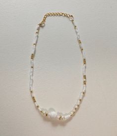 Handmade white and gold beaded necklace with white accent bead. White And Gold Beaded Necklace, Gold Beaded Necklace, Gold Bead Necklace, White Accents, Beaded Necklaces, Gold Gold, Gold Beads, Seattle, Beaded Necklace