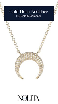 Make Valentine's Day unforgettable with this 14k diamond gold horn necklace. A true statement of luxury, this exquisite diamond necklace combines modern elegance with timeless charm, making it a perfect gift for the one you love. Exquisite Diamond Necklace, Gold Horns, Horn Necklace, Charm Making, Diamond Gold, Modern Elegance, Jewelry Gift, Horn, Gold Diamond