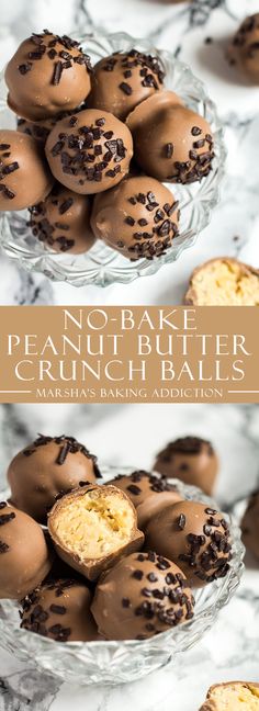 no bake peanut butter crunch balls in a glass bowl