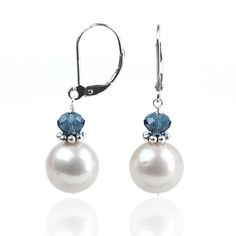 7mm white freshwater semi round pearl with Austrian crystal.  Your choice of sterling silver or 14k gold fill earring component.  Can be made in larger sizes. Earrings handmade in Chicago by I Do Pearls. Diy Pearl Earrings, Simple Pearl Earrings, Jewellery Designer, Jewellery Shop, Jhumka Earrings, Pearl Earrings Dangle, Top Drawer, Diy Schmuck, Jewellery Design