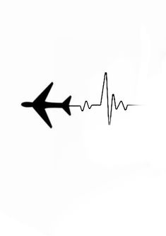 an airplane flying through the air next to a heartbeat line