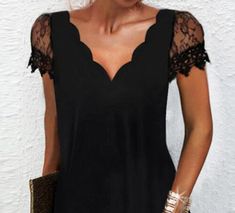 Women's Mesh Black Dress Shift Dress Plain Pure Color Lace Patchwork Scalloped Neck Mesh Sleeve Mini Dress Basic Classic Daily Vacation Short Sleeve Summer Spring 2024 - $28.99 Lace Casual Dress, Summer Gowns, Lace Dress Casual, Women Lace Dress, Work Formal, Scallop Trim, Shift Dresses, Black Short Dress, Pleated Maxi Dress