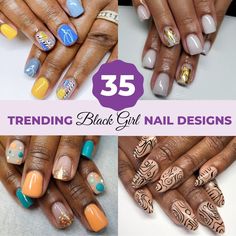 35 Trendy Black Girl Nail Designs For All Skin Tones Coils and Glory Nails For Black Women, Nails Black Women, Nails Basic, Nails Round, Pride Nails, Girls Nail Designs, Nails Flower, Nails Colorful