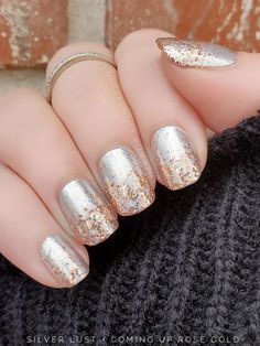 Gold And Silver Nails, Gold Holiday Nails, Vegas Nails, Nail Color Combos, Silver Glitter Nails, Manicure Nails, Nail Salons, Street Nails, Manicures Designs